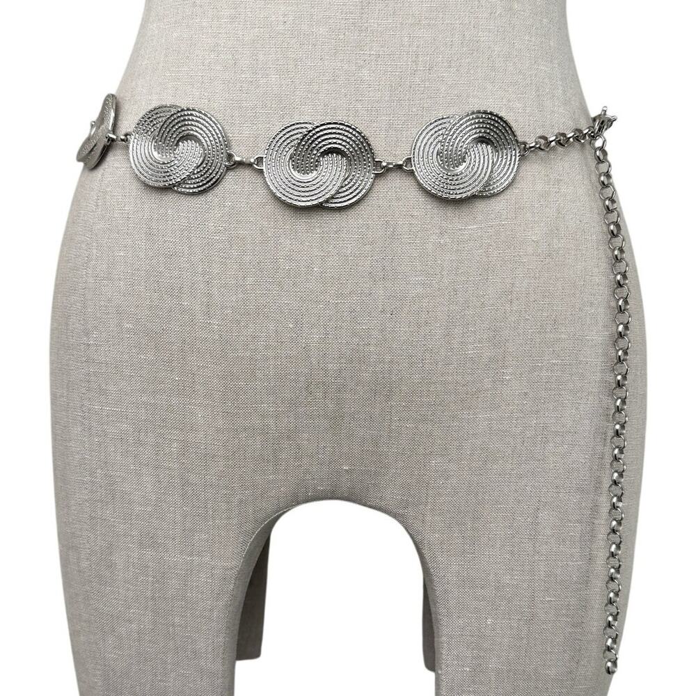 Silver Tone Disc Chain Belt Adjustable Y2K Mod Retro Waist Belt 28–39"